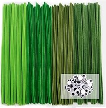TOAOB 100 Pieces Chenille Pipe Cleaners 4 Different Dark Green Colour 30 cm Long and 6 mm Wide with Moving Eyes Self-Adhesive Black for Crafts and Home Decoration