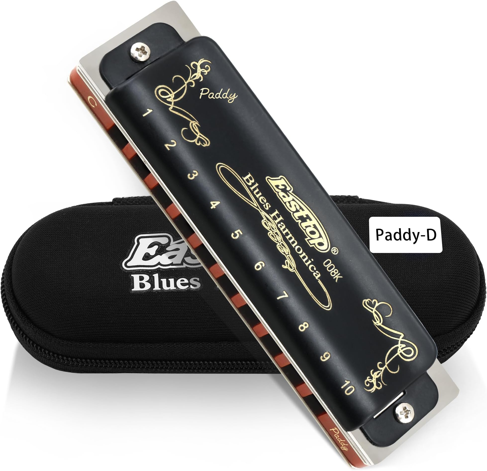 Diatonic Blues Harmonica key of Paddy D, 10 Holes 20 Tones 008K Diatonic Mouth Organ Harmonica, Standard Harmonica for Adults, Professionals and Students