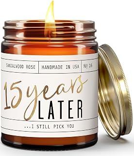15 Year Anniversary Gifts for Her- '15 Year Later' Candle, w/Sandalwood Rose - infused w/Essential Oils I 15th Anniversary Gifts for Her I 50Hr Burn I USA Made