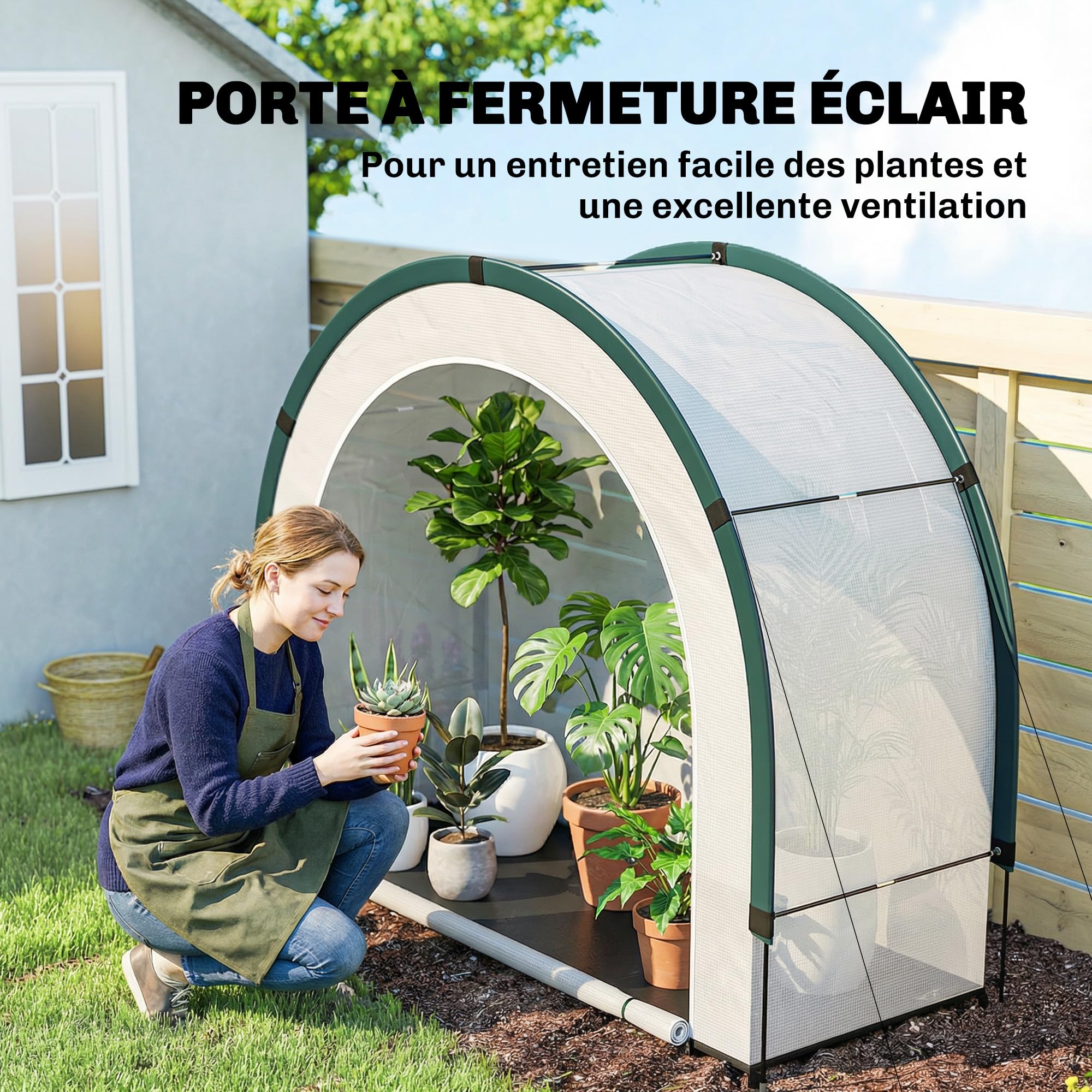 Outsunny Serra pieghevole mini 200 x 80 x 164 cm Verde | Serra portatile con porta con cerniera, base in PE, per giardino patio