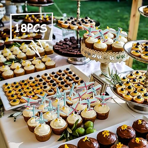 Miniatura 6 de 18 piezas de decoración de postre con purpurina azul, suministros de decoración temática de transporte de avión de la Fuerza Aérea, suministros de