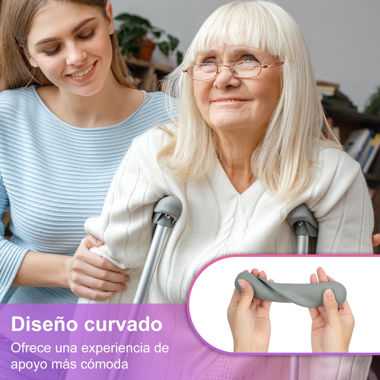 supregear Almohadillas Empuñaduras y Puntas para Muletas, Cubierta de Mango y Almohadilla de Pie, Se Adapta a Muletas de Aluminio Estándar, 6 Piezas, Gris