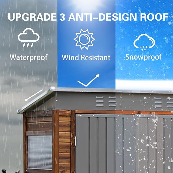 5x3 FT Outdoor Storage Shed, Small Wood & Metal Garden Shed with 2 Windows, Outside Wooden Tool Shed with Lockable Hinged Doors & 4 Air Vents, Waterproof Storage Building for Backyard, Patio, Lawn