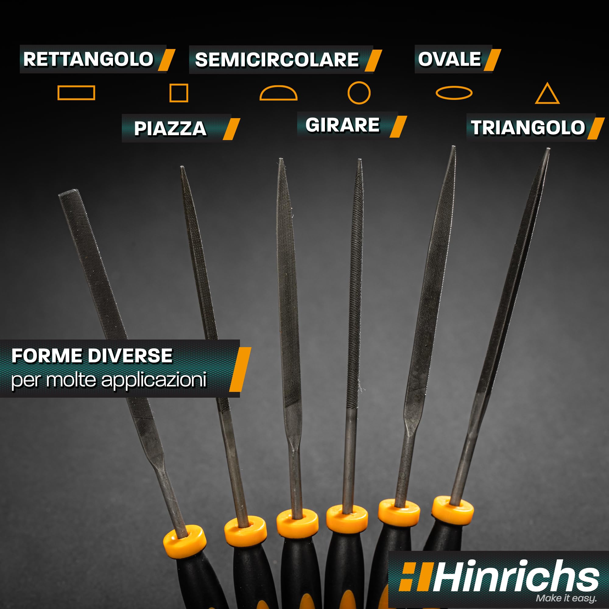 Hinrichs Set Lime Metallo e Legno 13 Pezzi - Include Custodia - 6 Lime Diamantate, 6 Lime Ferro, 1 Spazzola in Acciaio - Set di Lime Modellismo, Set di Mini Lime, Set di Lime Legno, Raspa per Legno