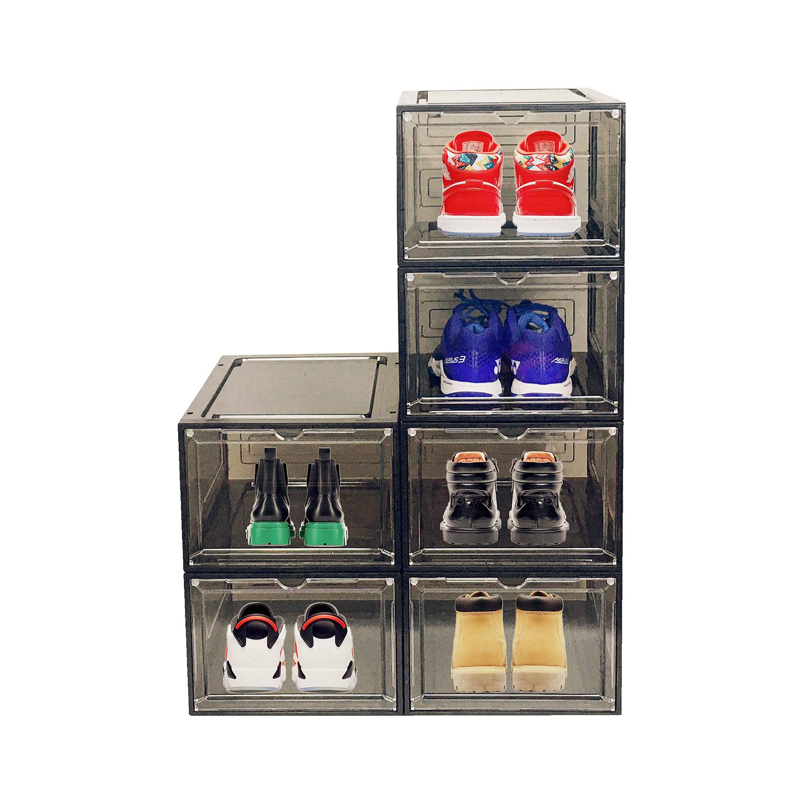 Buy JECCICHY 6 Pack Shoe Box Clear Plastic Stackable, Hard ...