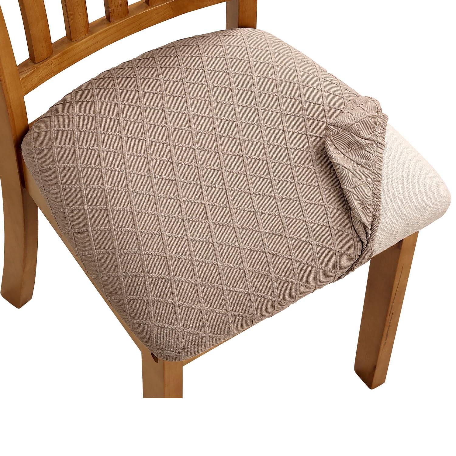 Fuloon Lattice Dining Chair Seat Covers Set of 4, High Stretch Dining Chair Slipcovers Anti-dust Seat Protector for Dining Room, Kitchen (khaki, 4)