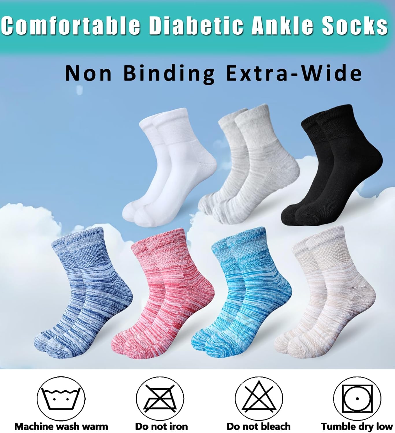 Men's Diabetic Socks Extra Width for Swollen Wide Feet,Neuropathy,Bariatric,Non Binding Loose Fit Ankle Sock 6 Pairs - Image 6