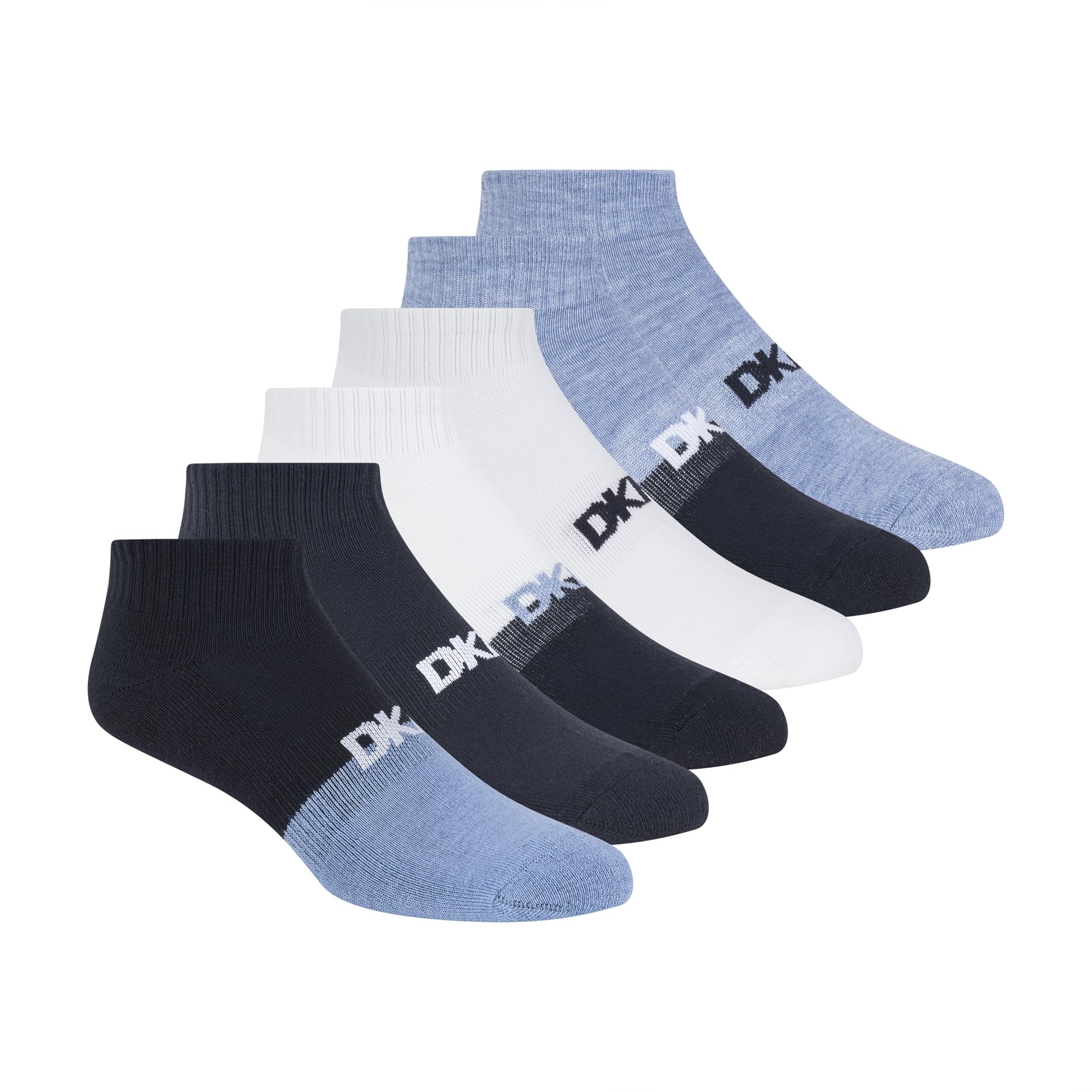 DKNY Men's 6 Pack Sport Cushion Quarter Crew Socks, Navy/White/Denim, 9-13 UK