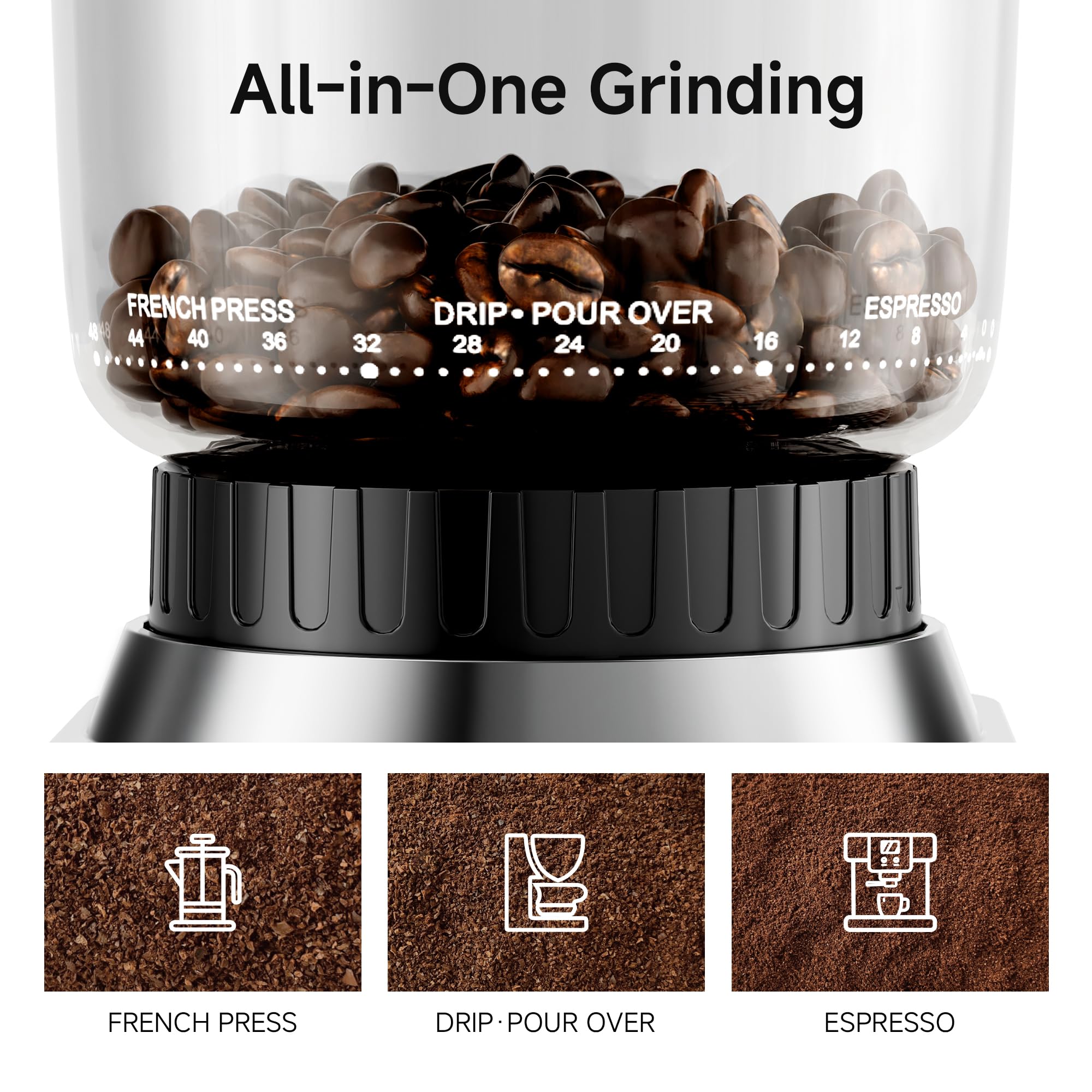 HIBREW G7 - Macinino per caffè espresso con fresa conica, misurino magnetico, alloggiamento in metallo, 48 livelli di macinazione - per caffè espresso e caffè a goccia