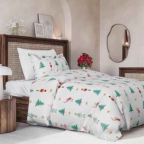 Vista 25 de Juego de funda de edredón de Navidad tamaño individual, funda de edredón extra suave con 1 funda de almohada, ropa de cama navideña con cierres