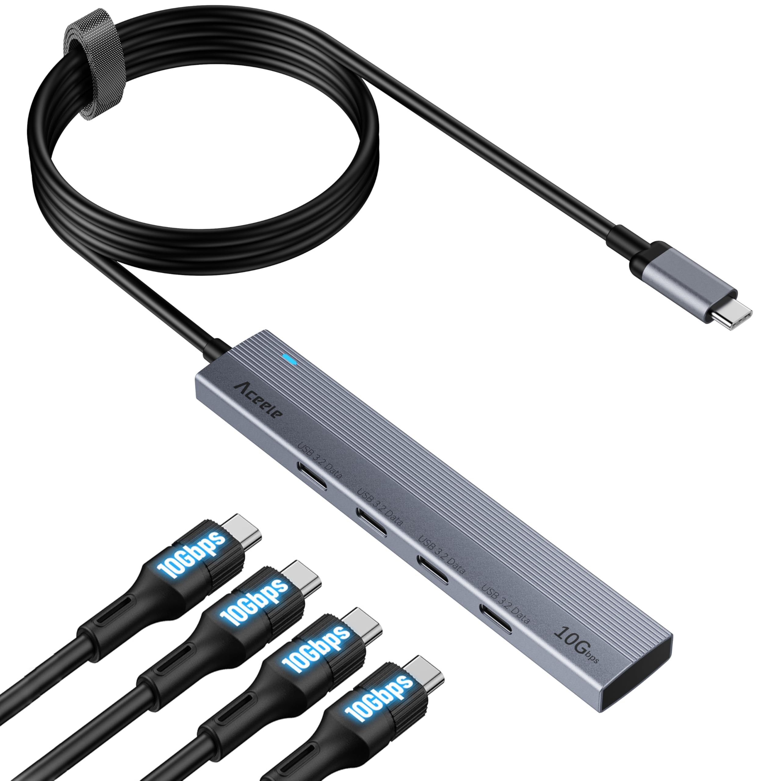 Photo 1 of Aceele USB C Hub 10Gbps, 4 Port USB 3.2 Gen 2 Hub, USBC to USB-C Hub with 60cm/2ft Long Extension Cable, USBC Adapter Data Hub for MacBook Pro, MacBook, Samsung Chromebook and More