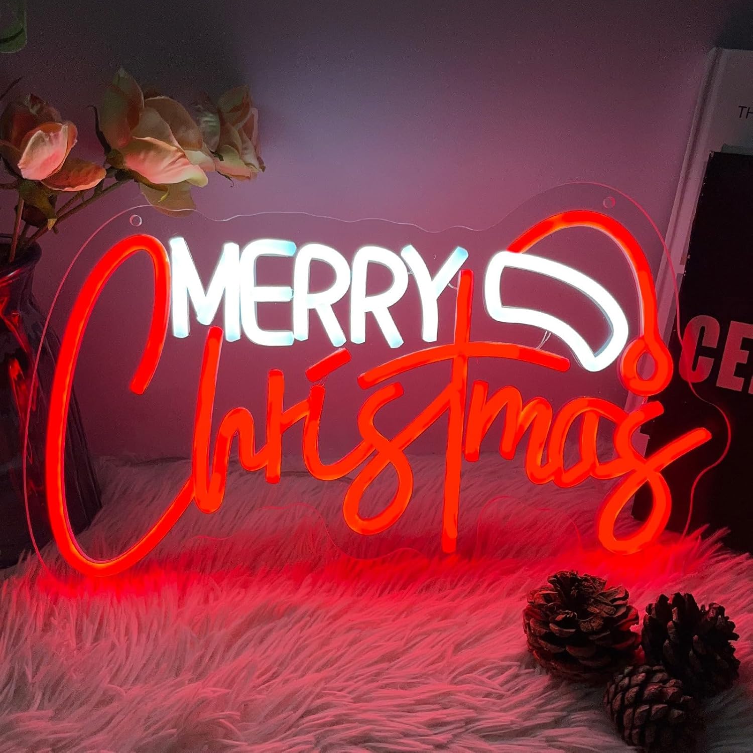 Large Merry Christmas Neon Signs for Merry Christmas Wall Decor Outdoor Indoor Living Room Holiday Christmas Tree Decor Neon Light Sign Bar Party Wedding Girl Boy Living Room 17.7 IN