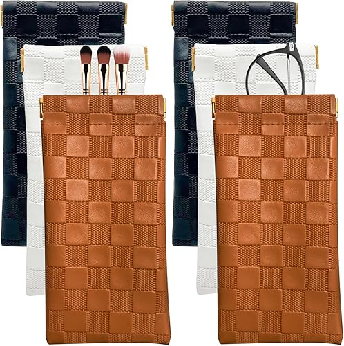 Estuche para lentes de sol suaves para mujer, 4 piezas, portátil, con parte superior apretable, a cuadros