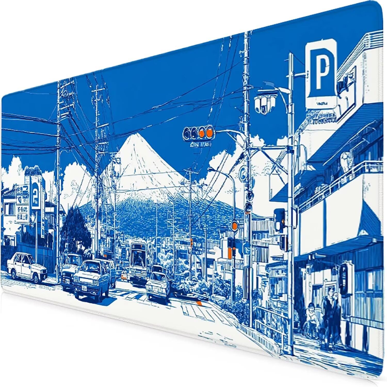 Tappetino Mouse XXL 1000x500mm Blu Mousepad Monte Fuji Tappetino Scrivania Grande, con base in Gomma Antiscivolo, Impermeabile Sottomano Scrivania per Computer, Accessori Gaming Mouse Pad 5-1936x