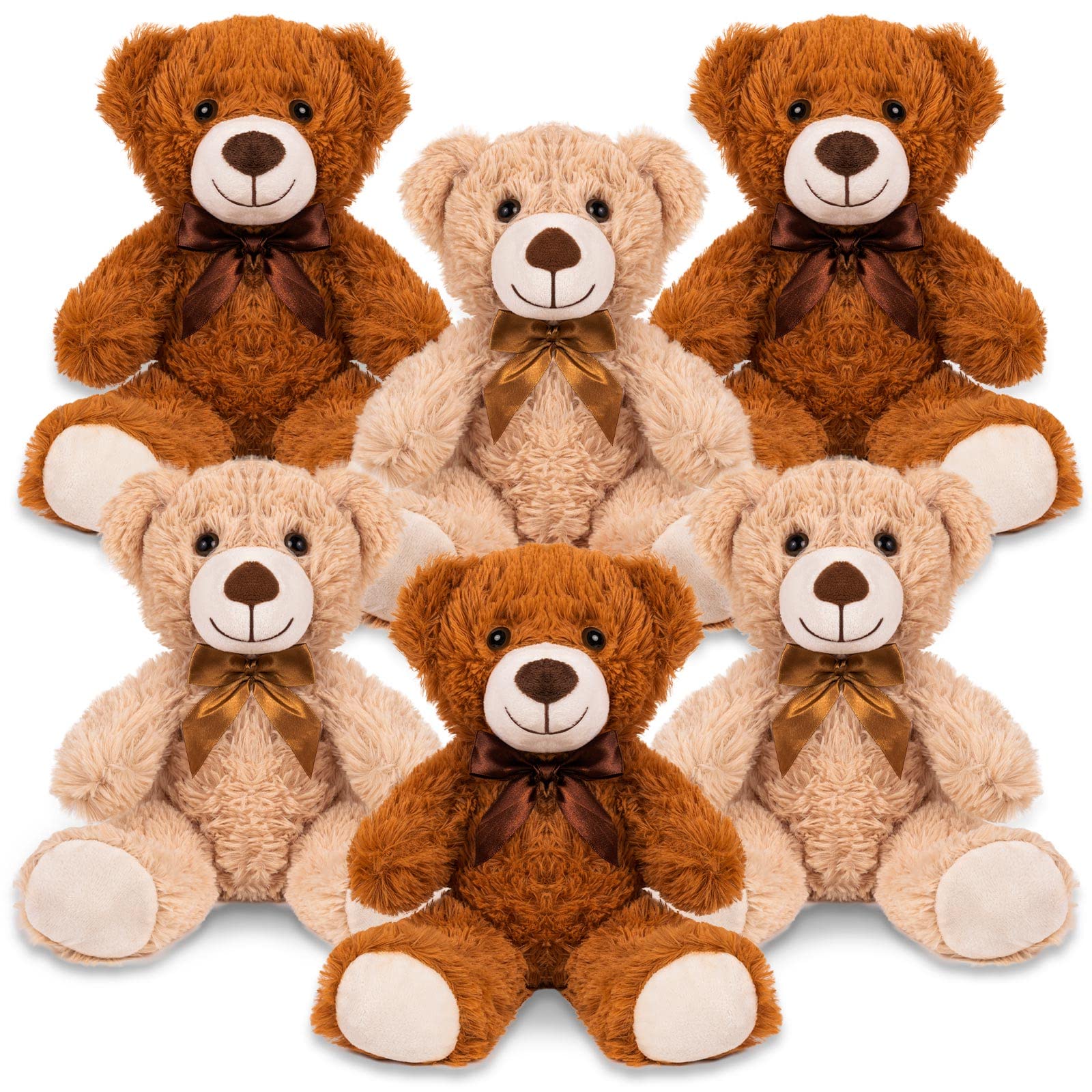 6Pcs Oversized Plush Bears, 14 in Stuffed Animal for Girl, Cute Soft Bear Bulk for Friend Gift, (Light and Dark Brown Two Style)