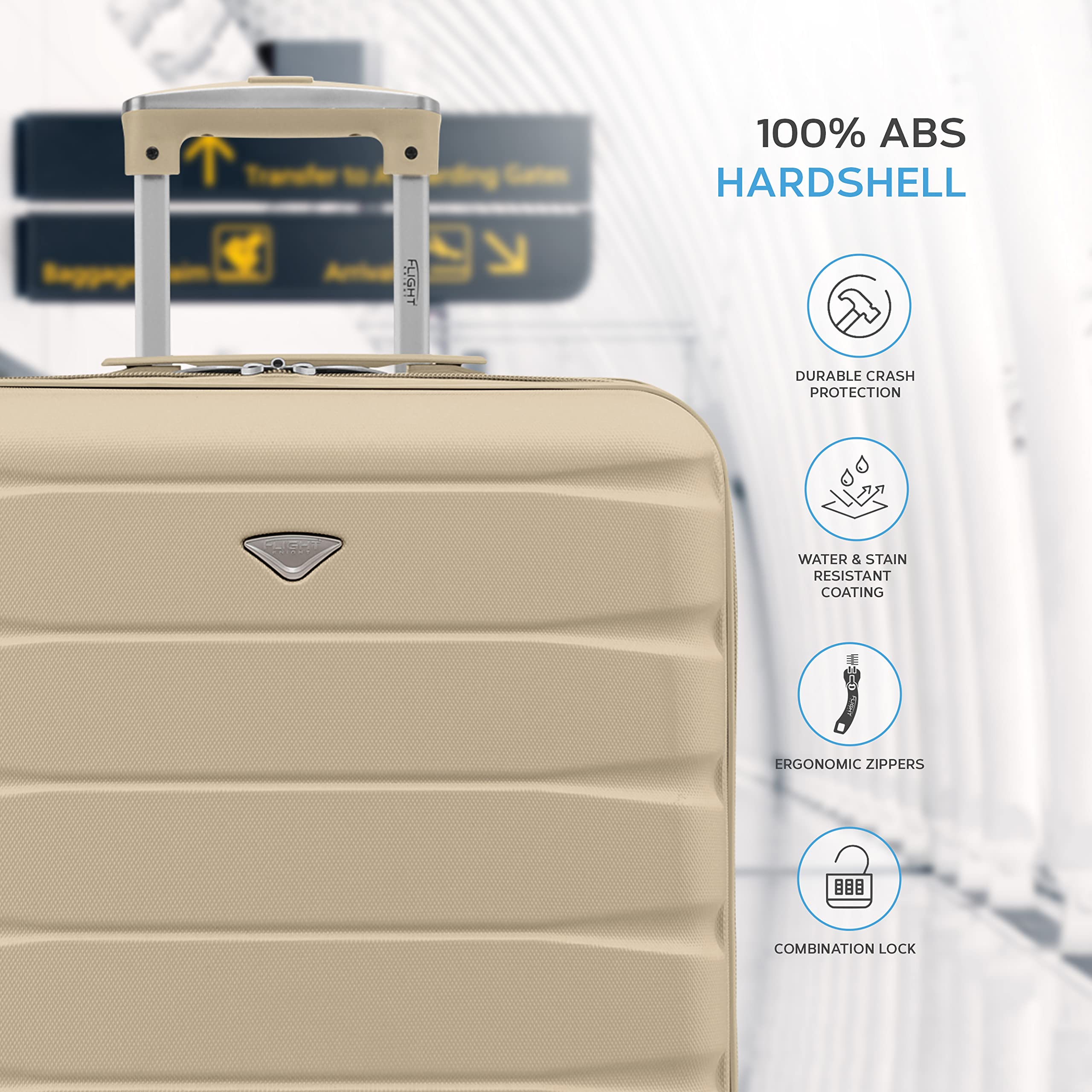Flight Knight 56x45x25 EasyJet Cabin Bag, Jet2, British Airways Suitcase - Lightweight Small Durable 4-Wheel Cabin Case, Maximum Carry-On Size, ABS Hard Shell, 10kg Hand Luggage Bag- 56 x 45 x 25