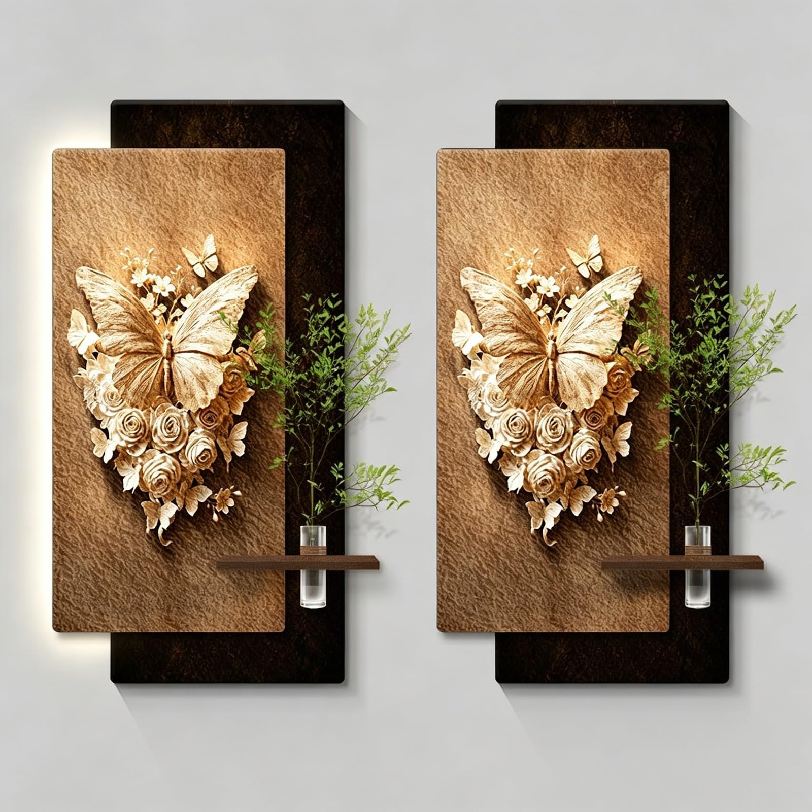 ZCQMSCWW 3D Sandstone Wall Art with LED Lights, Plug-in Power With Artificial Greenery, Modern Hydroponic Hanging for Hallway, Living Room, Bedroom(A,180 * 90cm/70.8 * 35.4in)