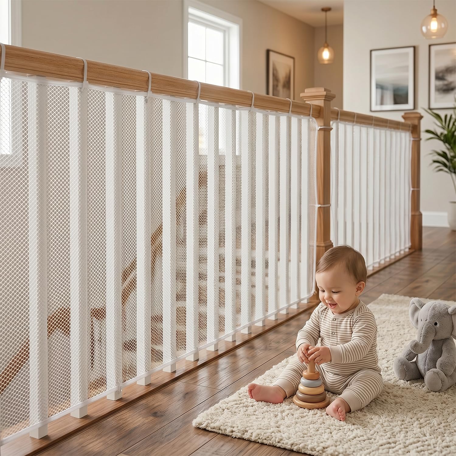 Red de seguridad infantil, rejilla de seguridad para bebés, malla de protección, barandilla, cortina de protección para escaleras y balcón para niños y gatos (2, blanco, 300 x 90 cm)