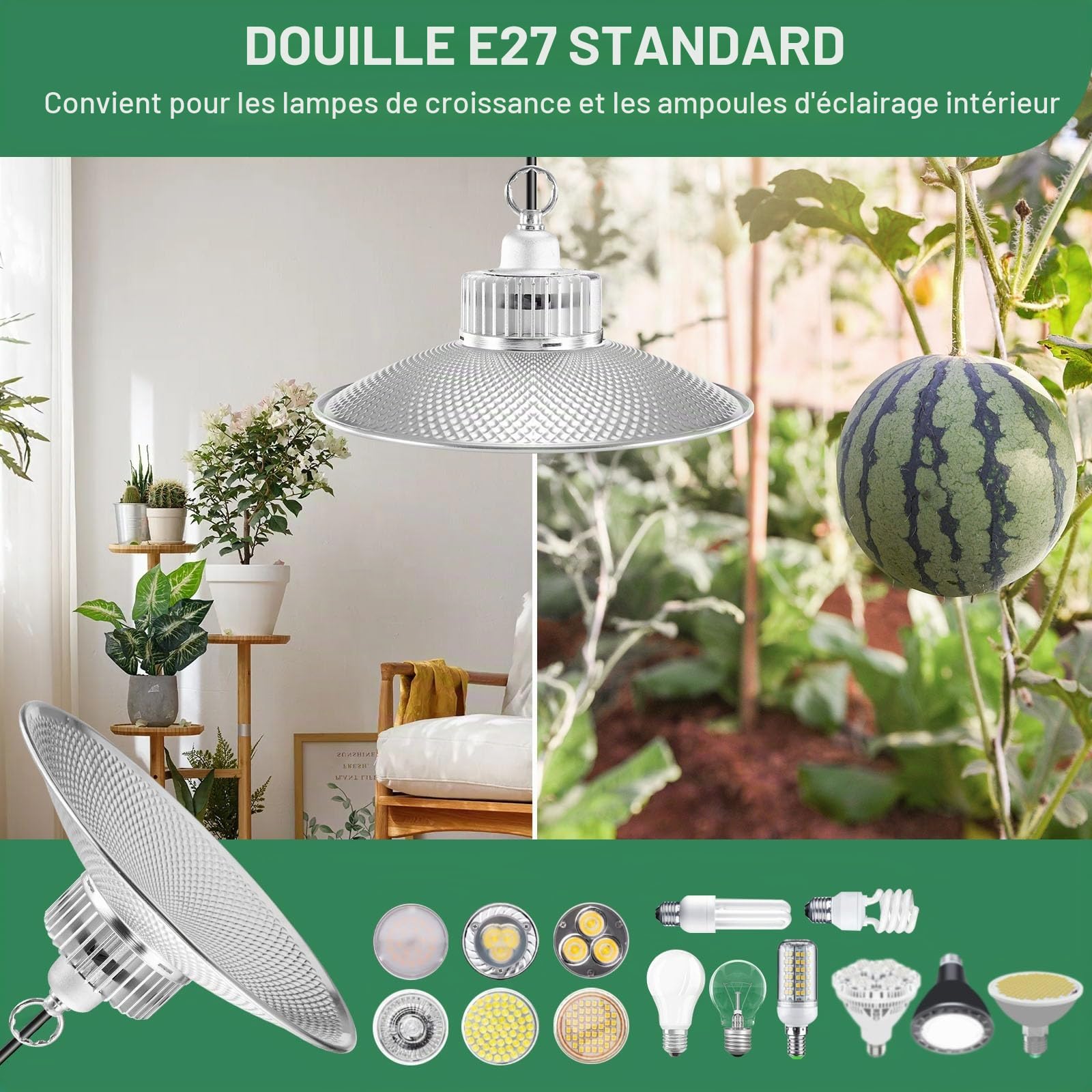 Lampe Horticole Led 36 W À Spectre Complet Équivalente À 400 W Avec Crochet De Suspension Et PPFD Élevé Pour Plantes D'Intérieur, Fleurs, Légumes Et Fruits, Lampe De Croissance 4100 K