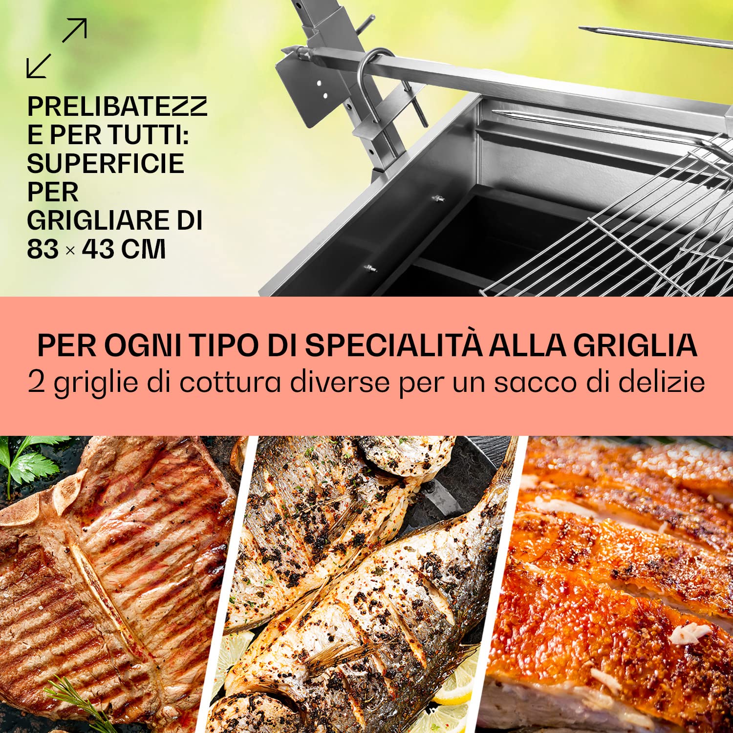 oneConcept 2-in-1 Kit Arrosto e Barbecue Elettrico Portatile, Barbecue Grill con Ruote e Posacenere, Barbecue con Griglia in Acciaio Inossidabile da Giardino, Barbecue da Terrazzo, Campeggio, Balcone