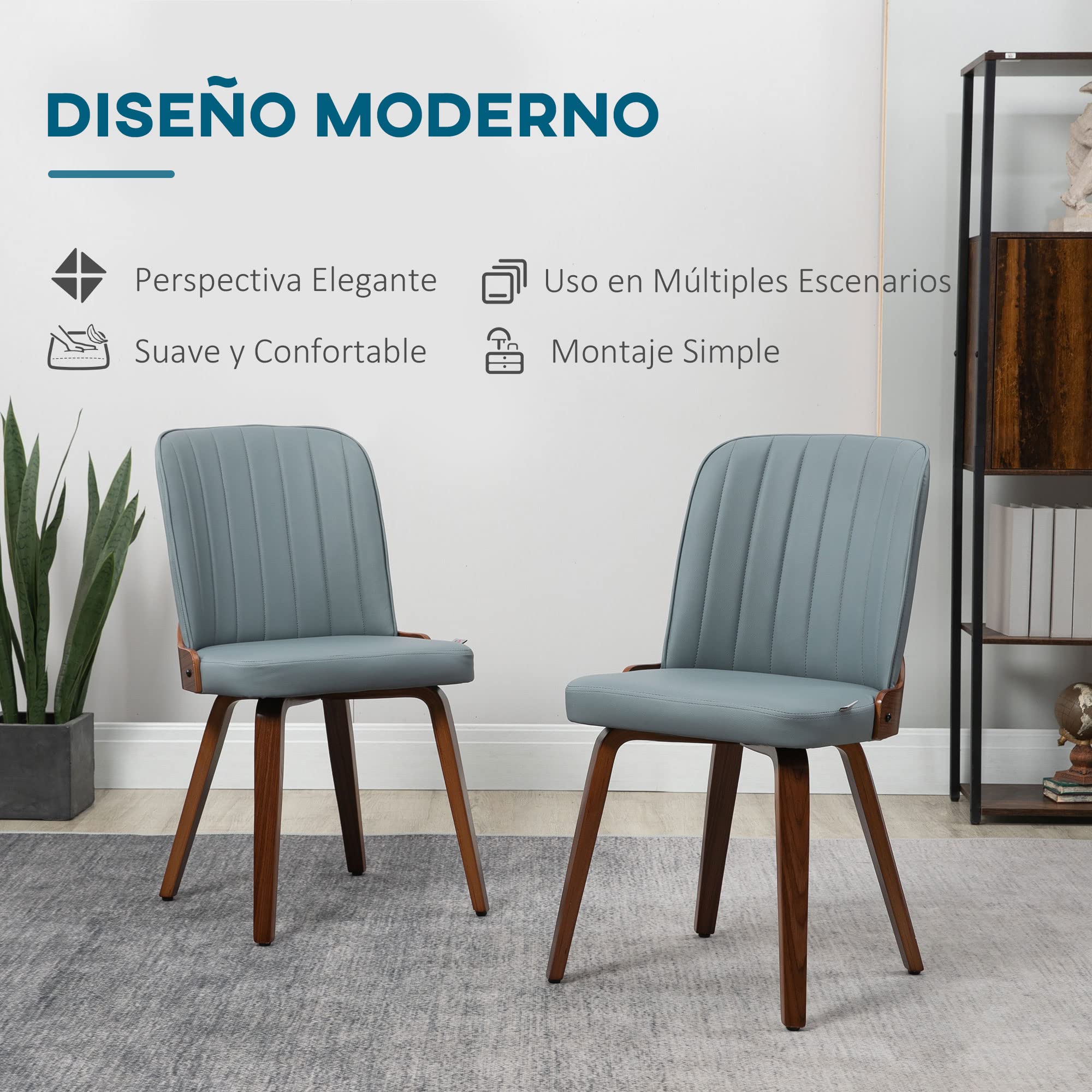 HOMCOM Pack de 2 Sillas de Comedor Modernas Carga 120 kg 47,5x57x85 cm Gris | Sillas de Cocina, Tapizados en PU, Patas de Madera, para Salón Dormitorio