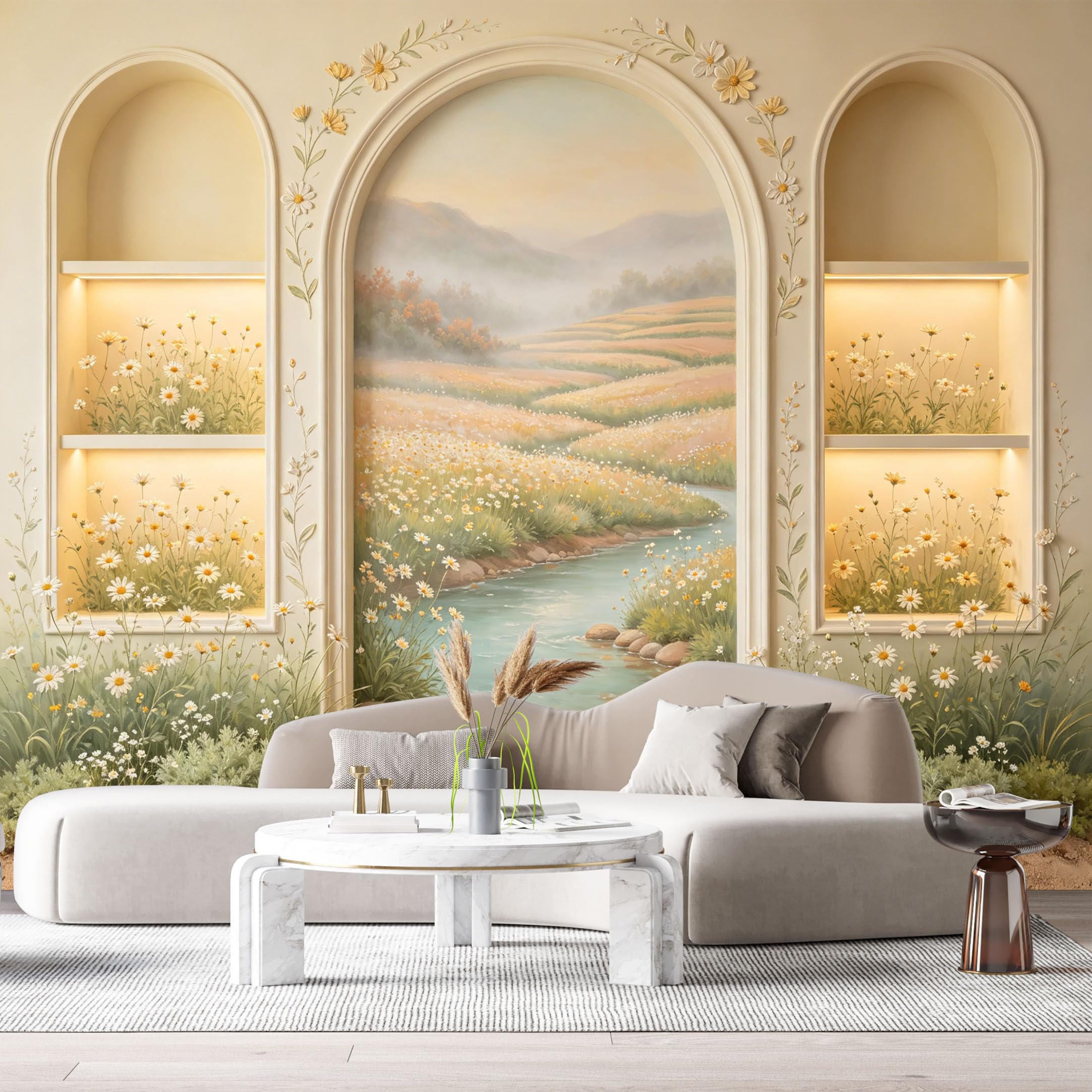 Custom Size Wall Murals Archway Meadow Creek Landscape Oil Painting 3D Trompe L'Oeil SelfAdhesiveWall Fabric Removable Wallpaper Wall Decor for Living Room Bedroom Bathroom