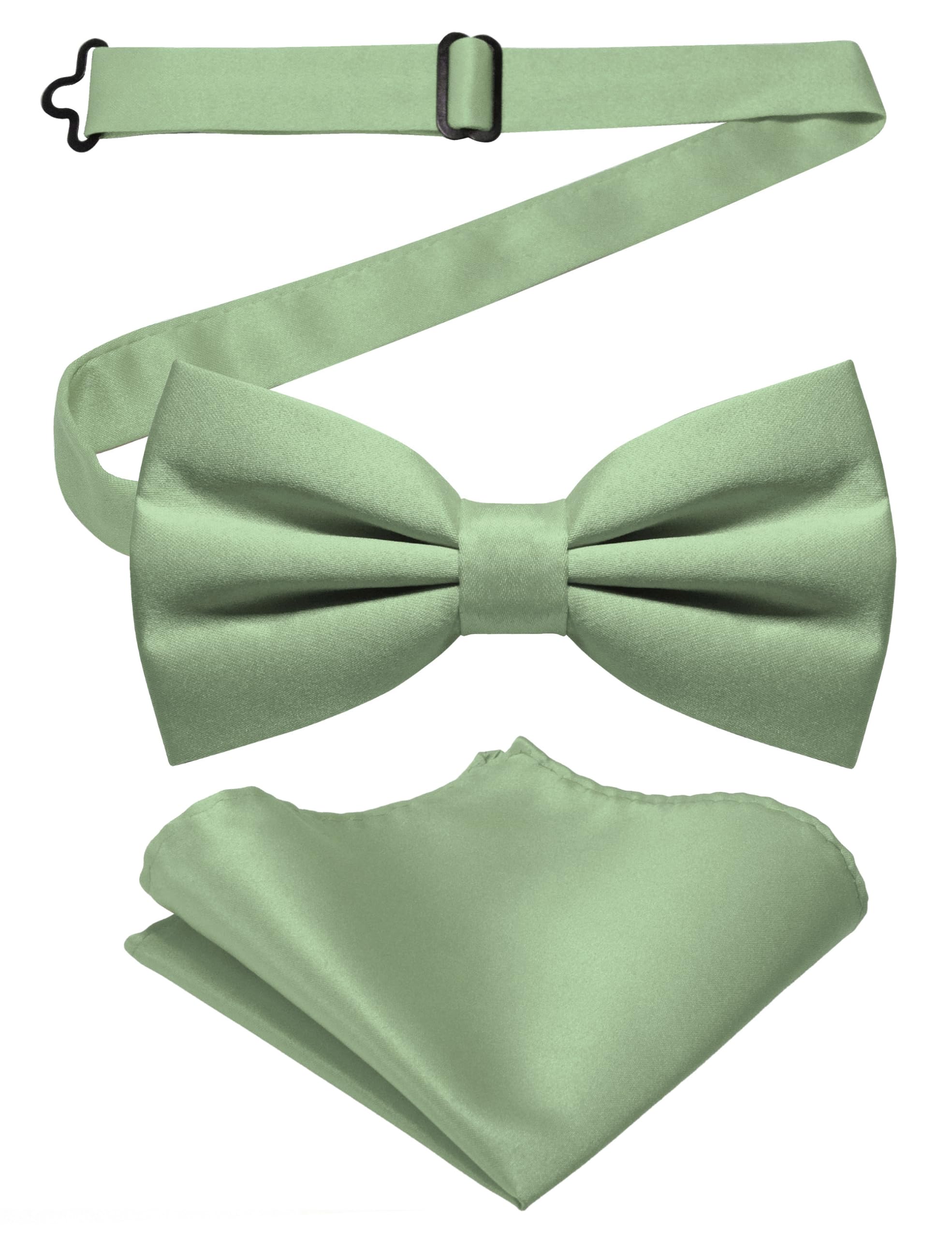 JEMYGINSSolid Color Pre-tied Bow Tie and Pocket Square Set for Men
