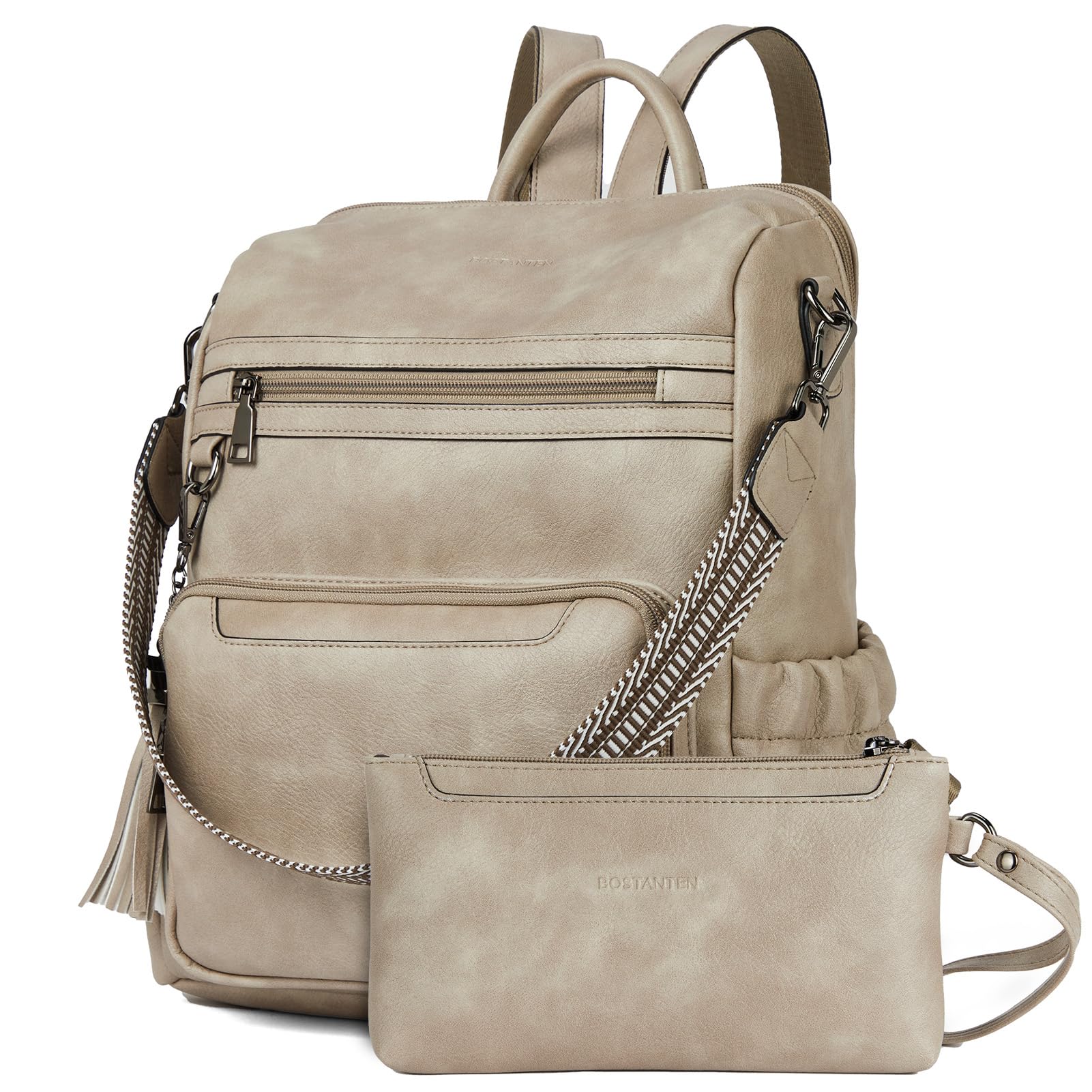 BOSTANTEN Womens Backpack Purse Leather Travel Backpack Fashion Designer Ladies Shoulder Bags with Wristlet