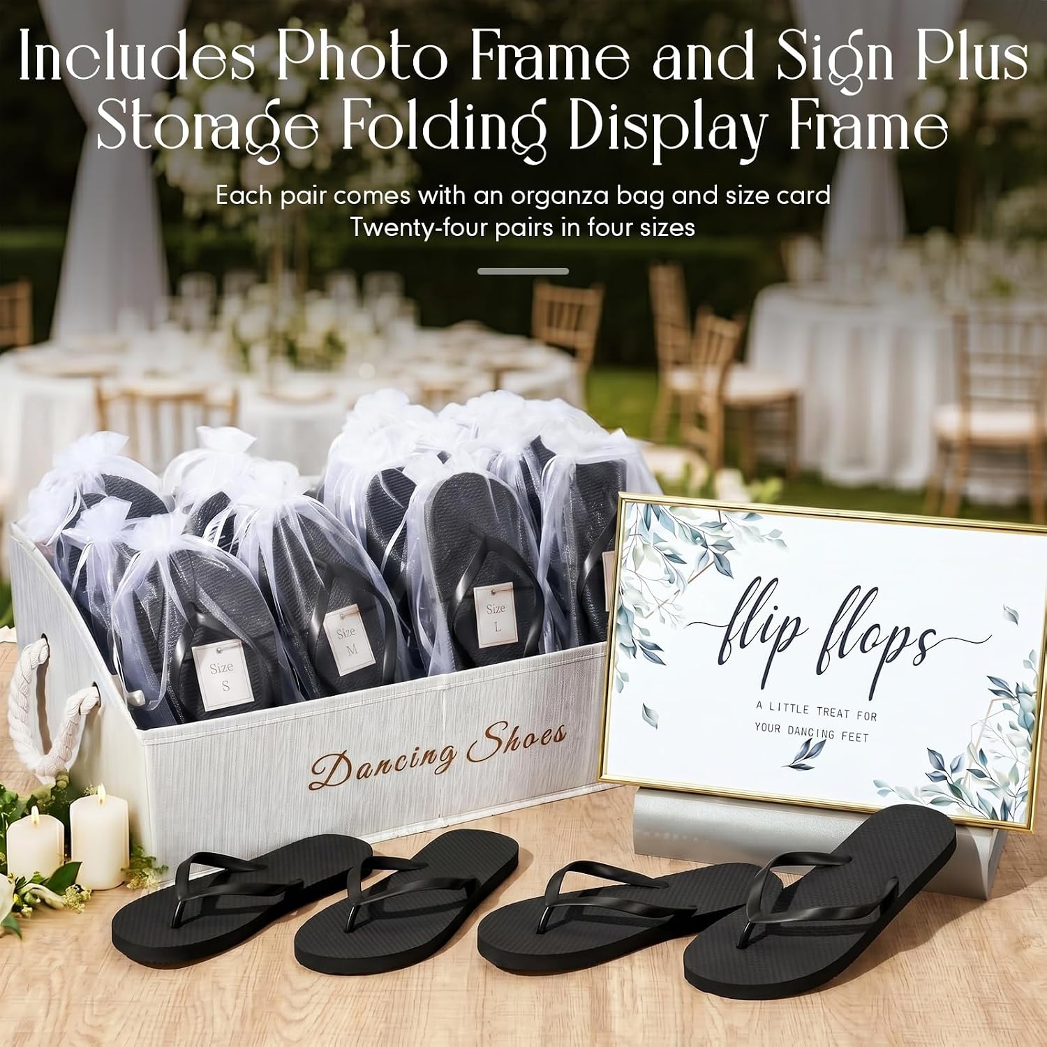 Geyoga 24 Pairs Wedding Flip Flops Bulk with Sign Shoes Basket image 3