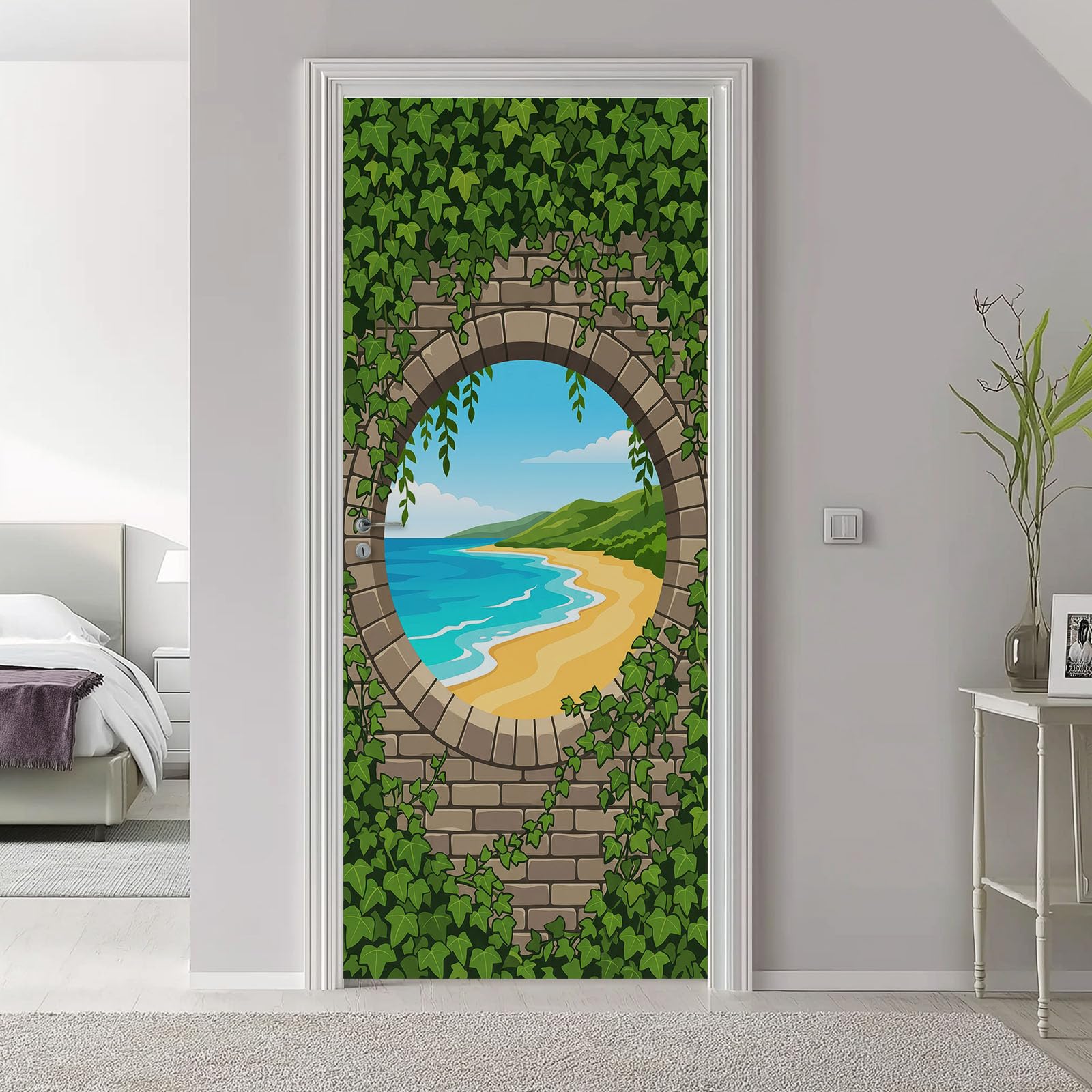 2 Pcs Vert Nature Méditerranéen Autocollant Sticker de Porte PVC Décoration