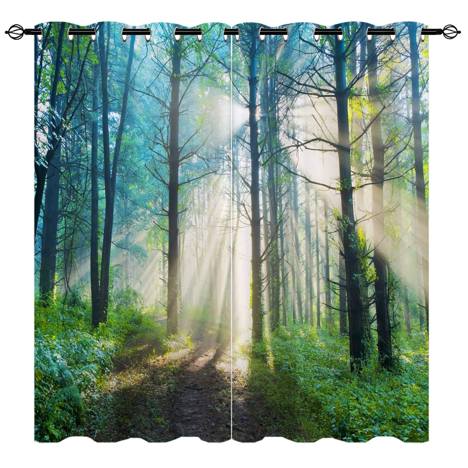 Yuanzu Multi 6 Forest Curtains, Wild Natural Landscape Trees Scenery 3D Patterns Microfiber Blackout Fabric Eyelet Window Drapes For Living Room Bedroom Set Of 2 Panels W117cm (46") X D183cm (72")