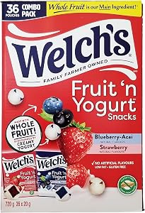Welch's Fruit 'n Yogurt Snacks, 36 × 20 g - Delicious Fruit-Flavored Snacks Coated in Creamy Yogurt