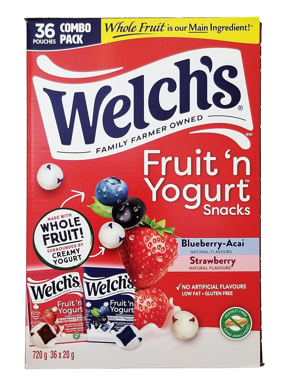 Welch's Fruit 'n Yogurt Snacks, 36 × 20 g - Delicious Fruit-Flavored Snacks Coated in Creamy Yogurt