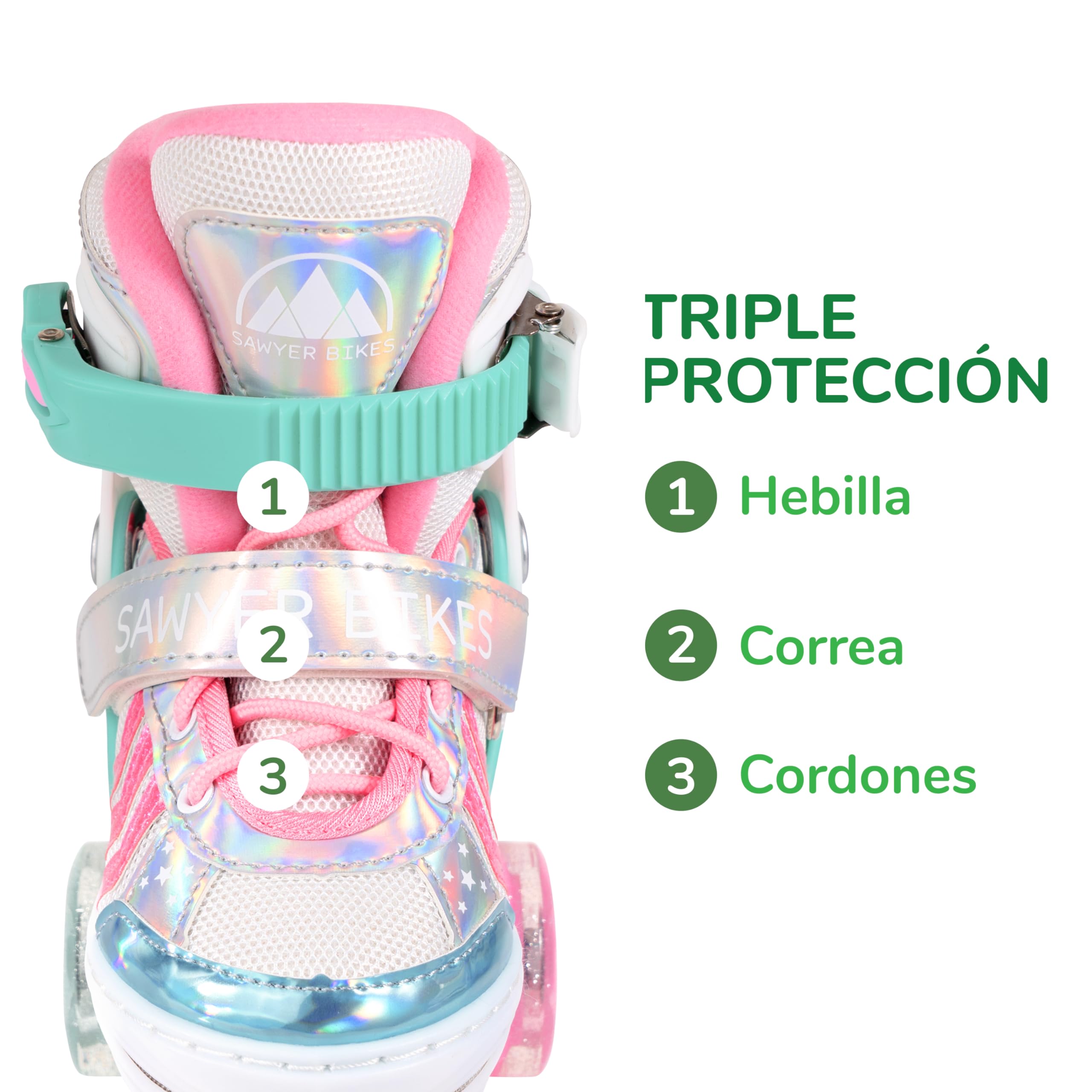 Sawyer Bikes - Patines Ajustables 4 Ruedas LED - Tallas 23 a 38