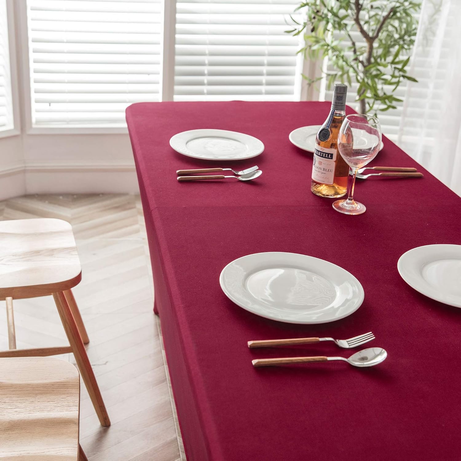Gelozed 6ft Stretch Spandex Table Cover for Standard Folding Tables Universal Rectangular Fitted Tablecloth Protector for WeddingWine Red, 6FT