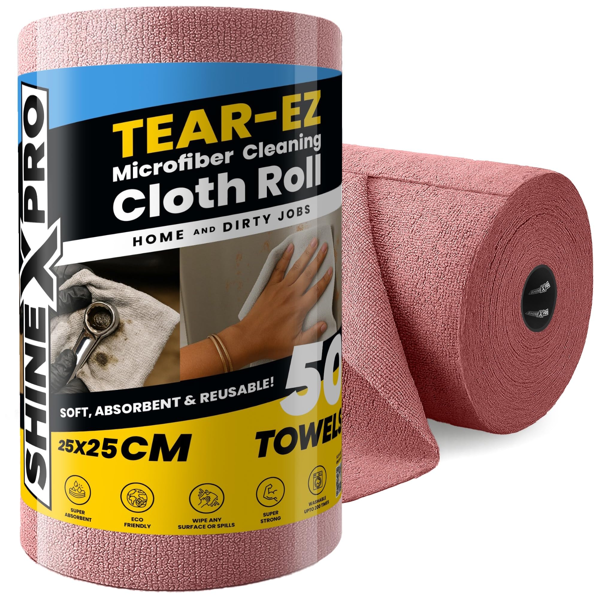 ShineXPro Microfiber Cleaning Cloth Roll - Ultra Absorbent Lint Free Microfiber Cleaning Cloth for Kitchen - Tear Away Kitchen Towel Roll Reusable & Washable - 10000 Times Washable (50Pcs x 200 times)-image-15