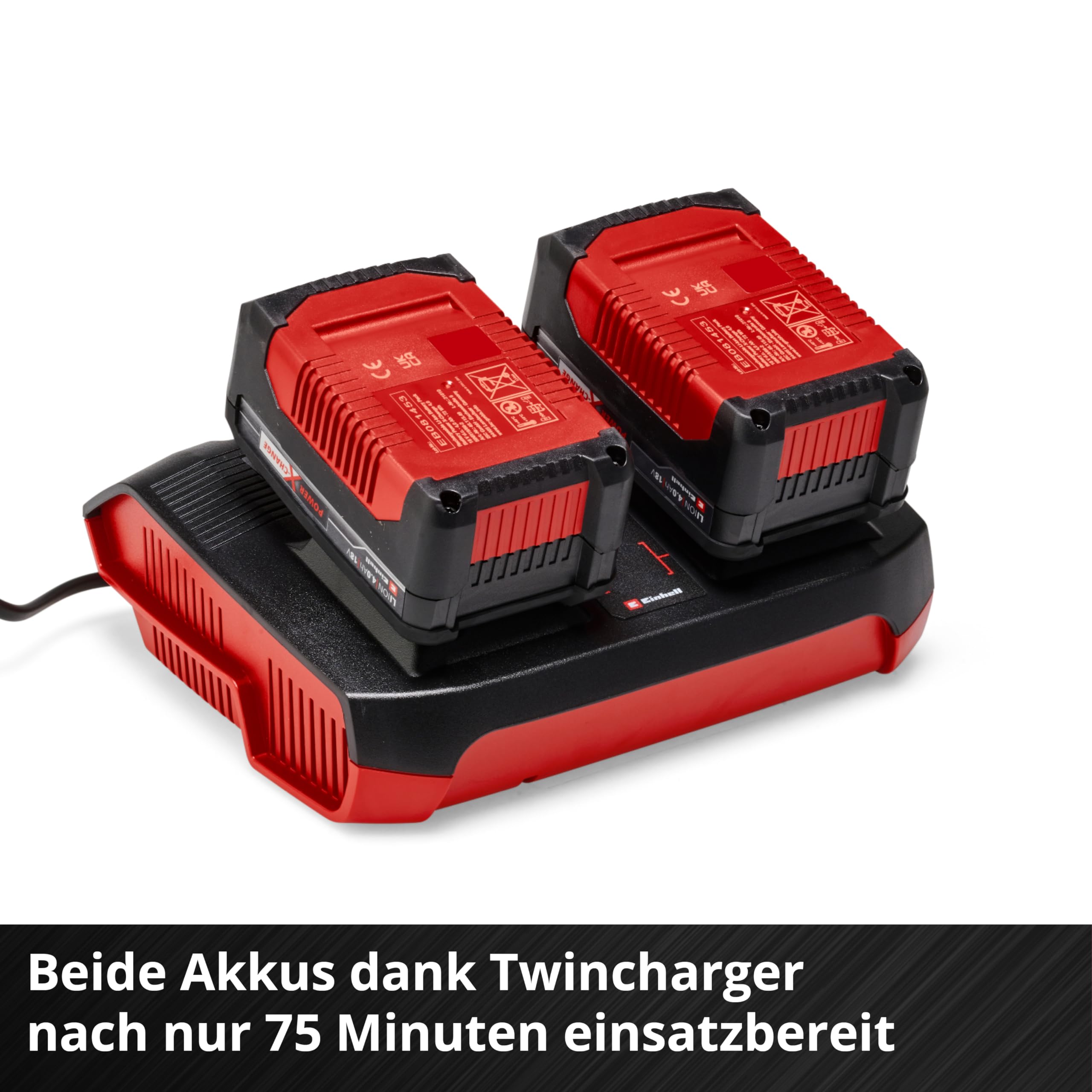 Original Einhell Starter Kit 2X 4,0 Ah Akkus und Twincharger Power X-Change (Li-Ion, 18 V, 75 min Ladezeit, passend für alle Power X-Change Geräte)