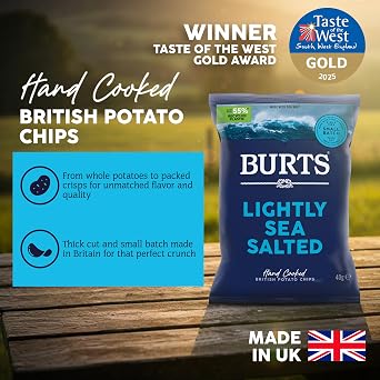 Burts Lightly Sea Salted Hand Cooked Chips - 20 x 40 g Multipack Crisps Box - Vegetarian Friendly, Gluten Free, Hydrogenated Fat Free, Lightly Salted Crisps