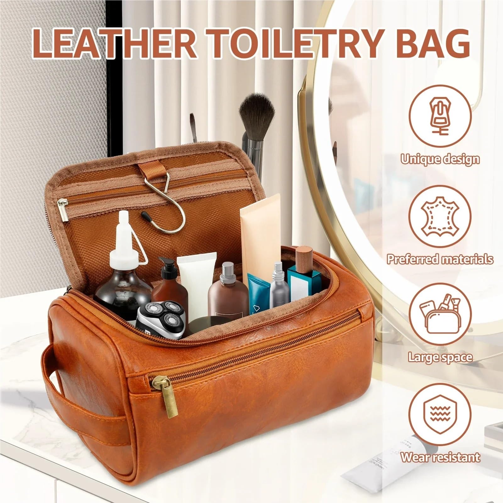 Neceser Neceser de negocios for hombre, bolsa de almacenamiento de artículos de tocador portátil de cuero, bolsa de cosméticos de afeitado impermeable for colgar en viaje de gran capacidad Para Hombre