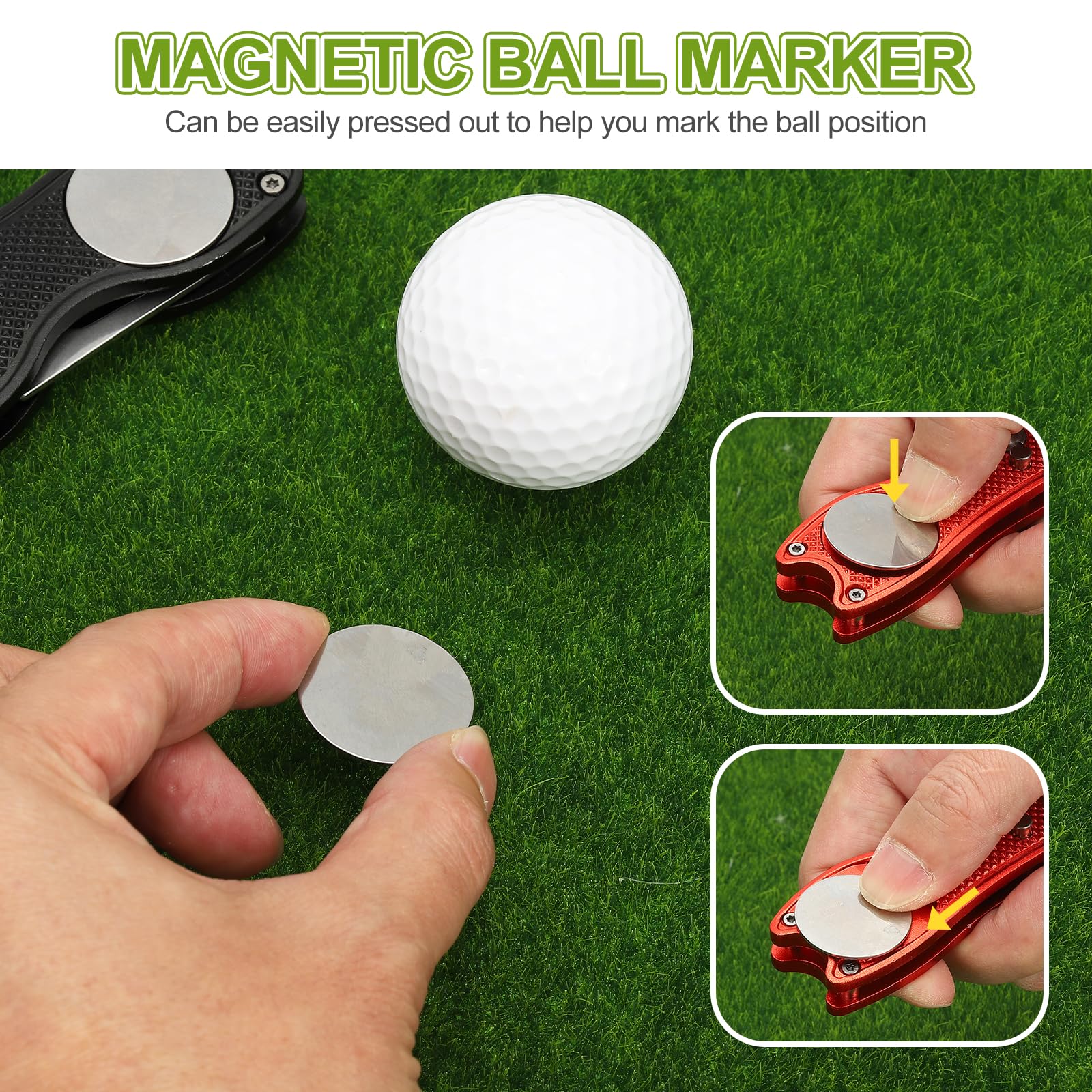 PATIKIL Strumento di riparazione per divot da golf pieghevole in metallo con marcatore magnetico forcella acciaio inox