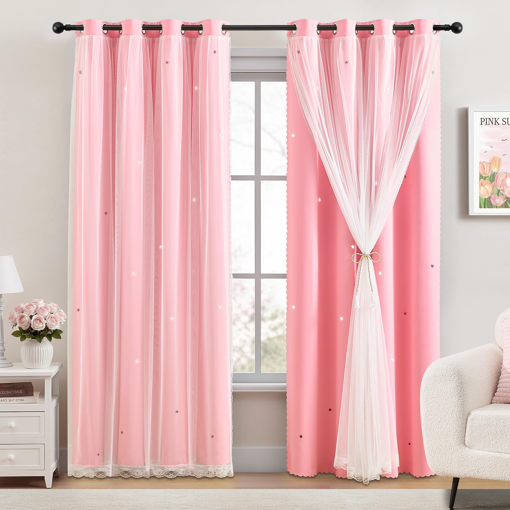 XiDi Pink Curtains Blackout for Girls Room Kids Bedroom, 1 Panel