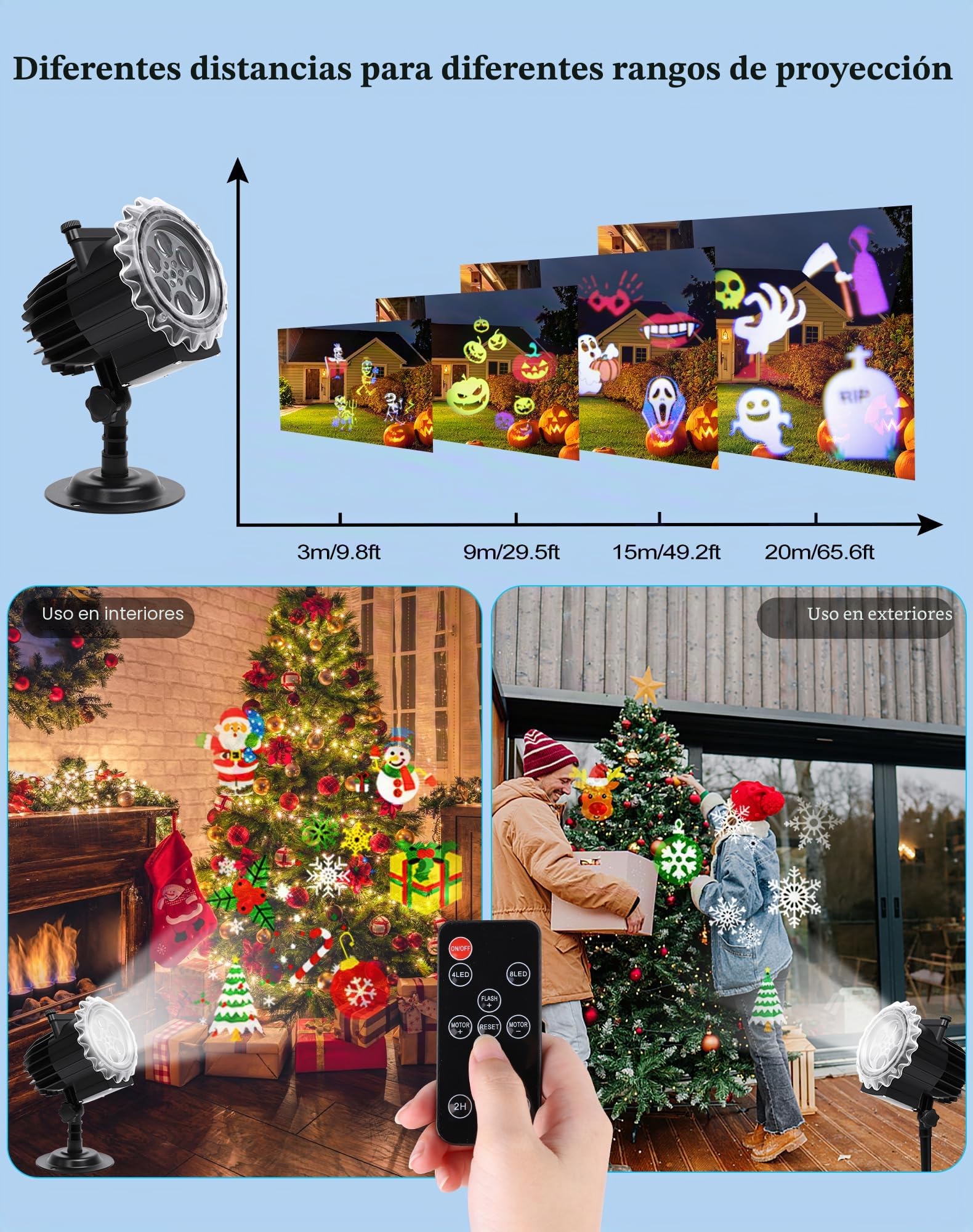 Proyector Luces Navidad, Lámpara de Proyección Navidad Exterior, Luces de Navidad 12 Carta con 96 Patrones LED Proyector Copos de Nieve Inpermeable con Mando para Decoración Fiesta Exterior Interior