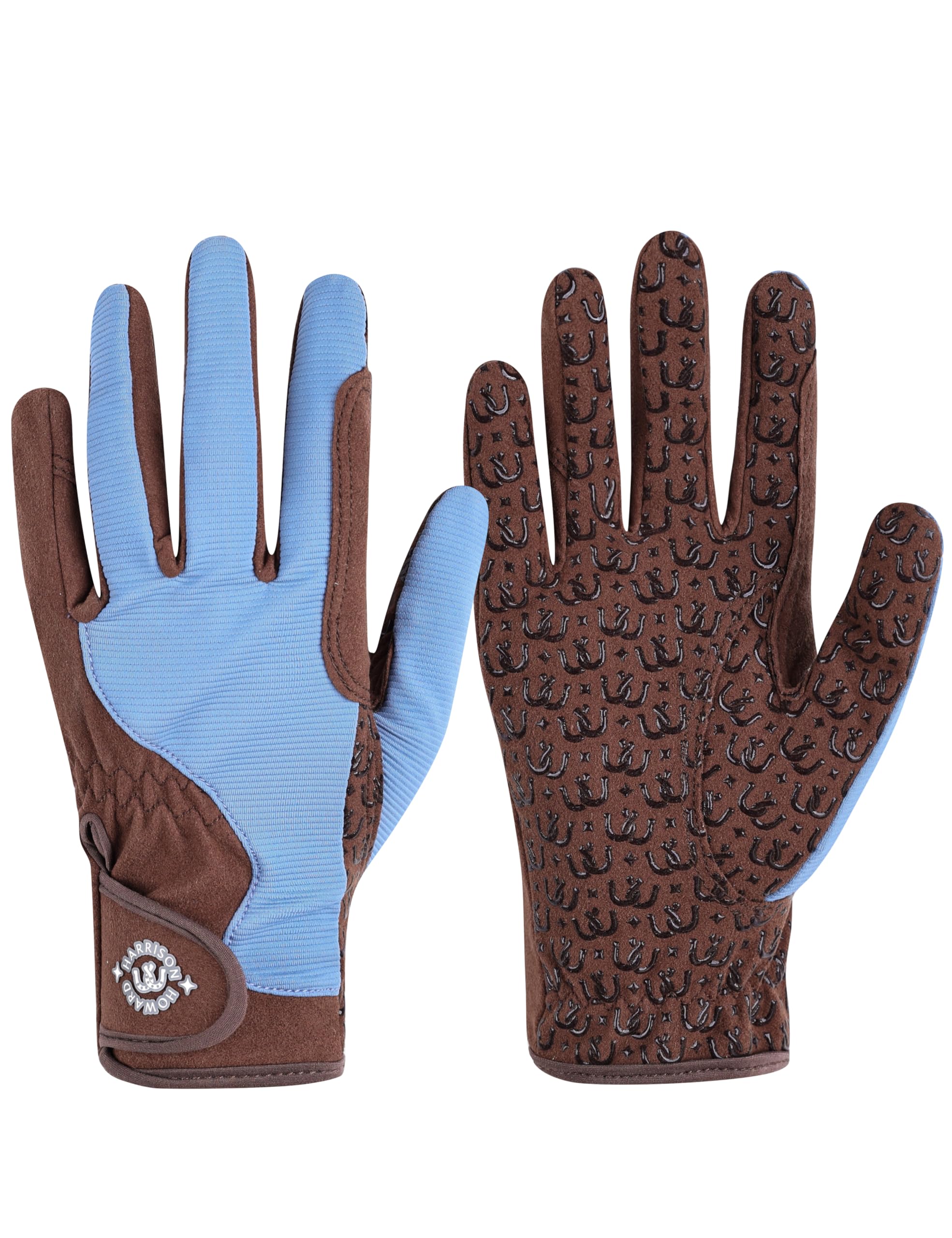 Harrison Howard All Season Kids Horse Riding Gloves, Comfortable Non-Slip Light Equestrian Gloves for Horseback Riding Training,Blue & Coffee, Age 6-8 Years