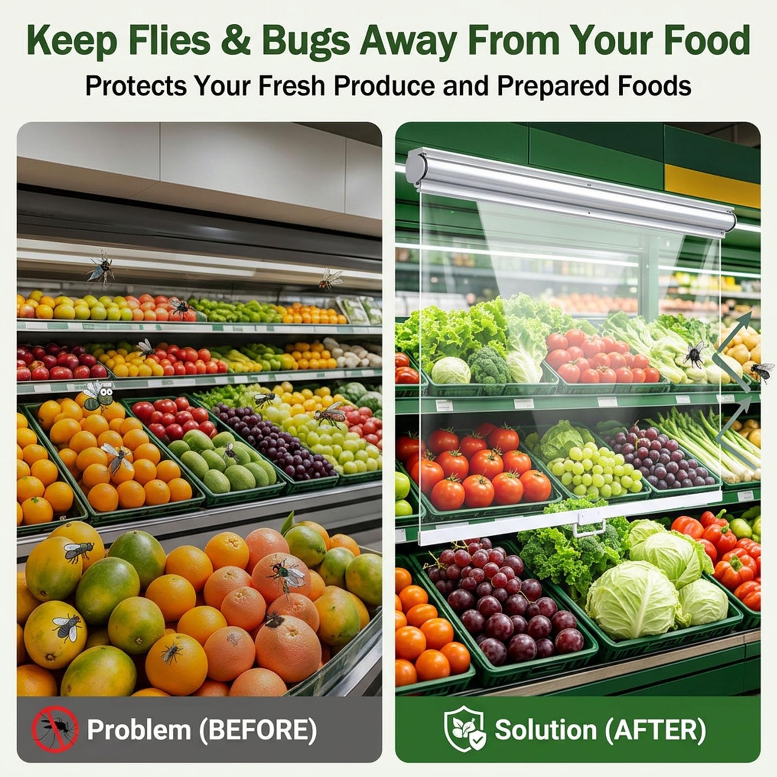 Tenda a Rullo Trasparente per Frigo Commerciale e Vetrina Refrigerata | Copertura Notturna in Plastica Trasparente con Maniglia, Ideale e Compatibilità Universale(W150xh120cm/59x47.2'')