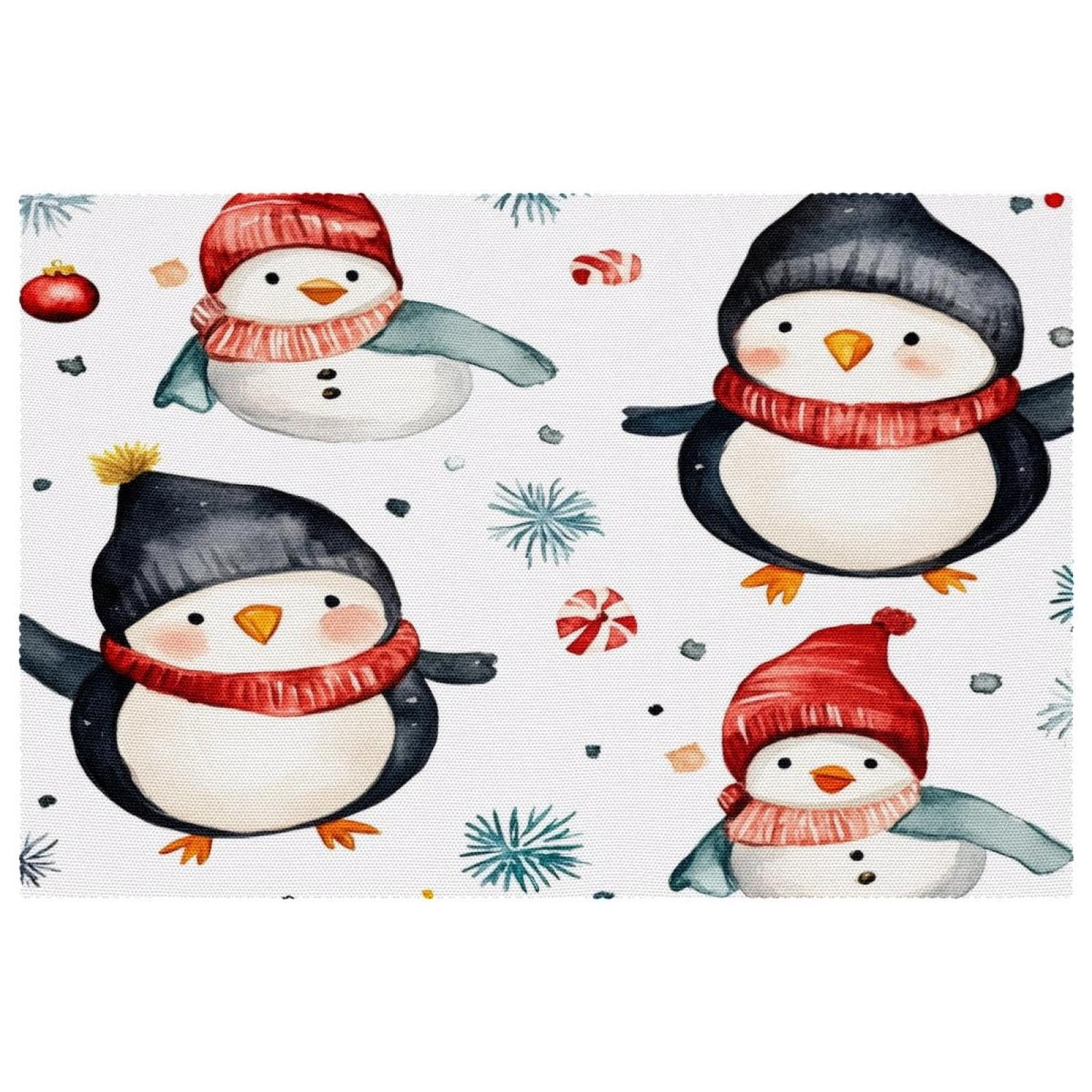 Set de table pingouin et bonhomme de neige lavable lot de 6 pour repas d'hiver