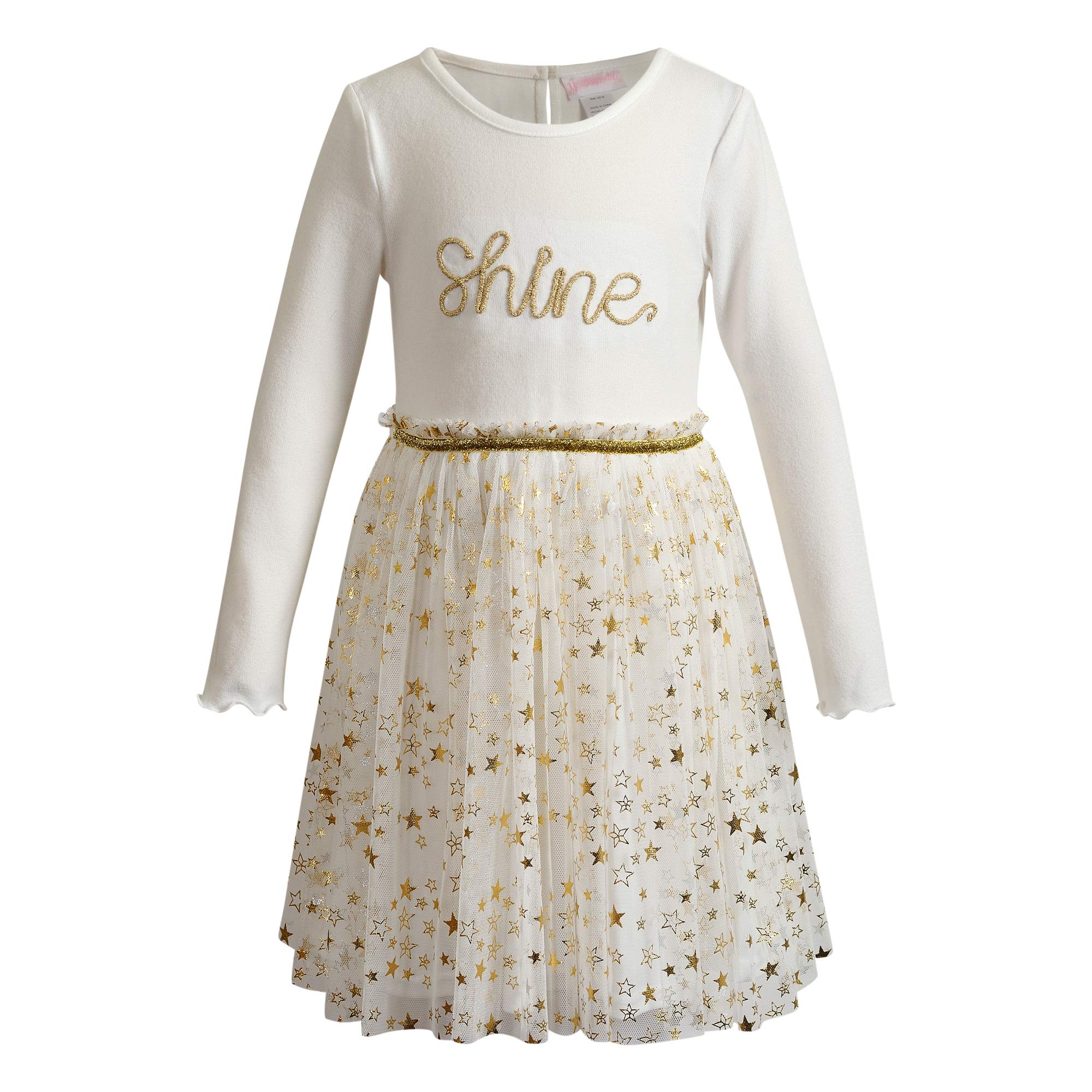 Youngland Girls Brushed Sweater Knit With Glitter Mesh Tutu Dress