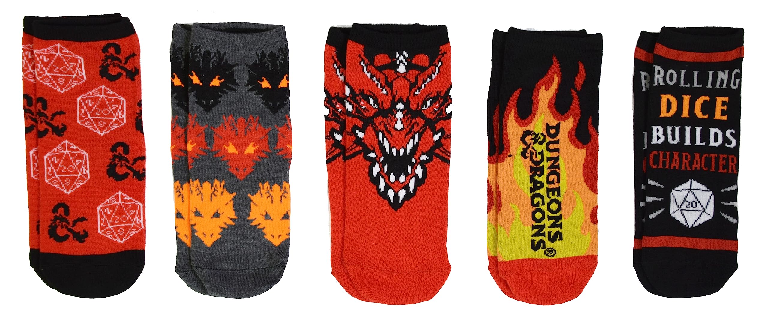 Hyp Dungeon and Dragons Dragons Dice 5 Pack Ankle Socks, Multi, Large