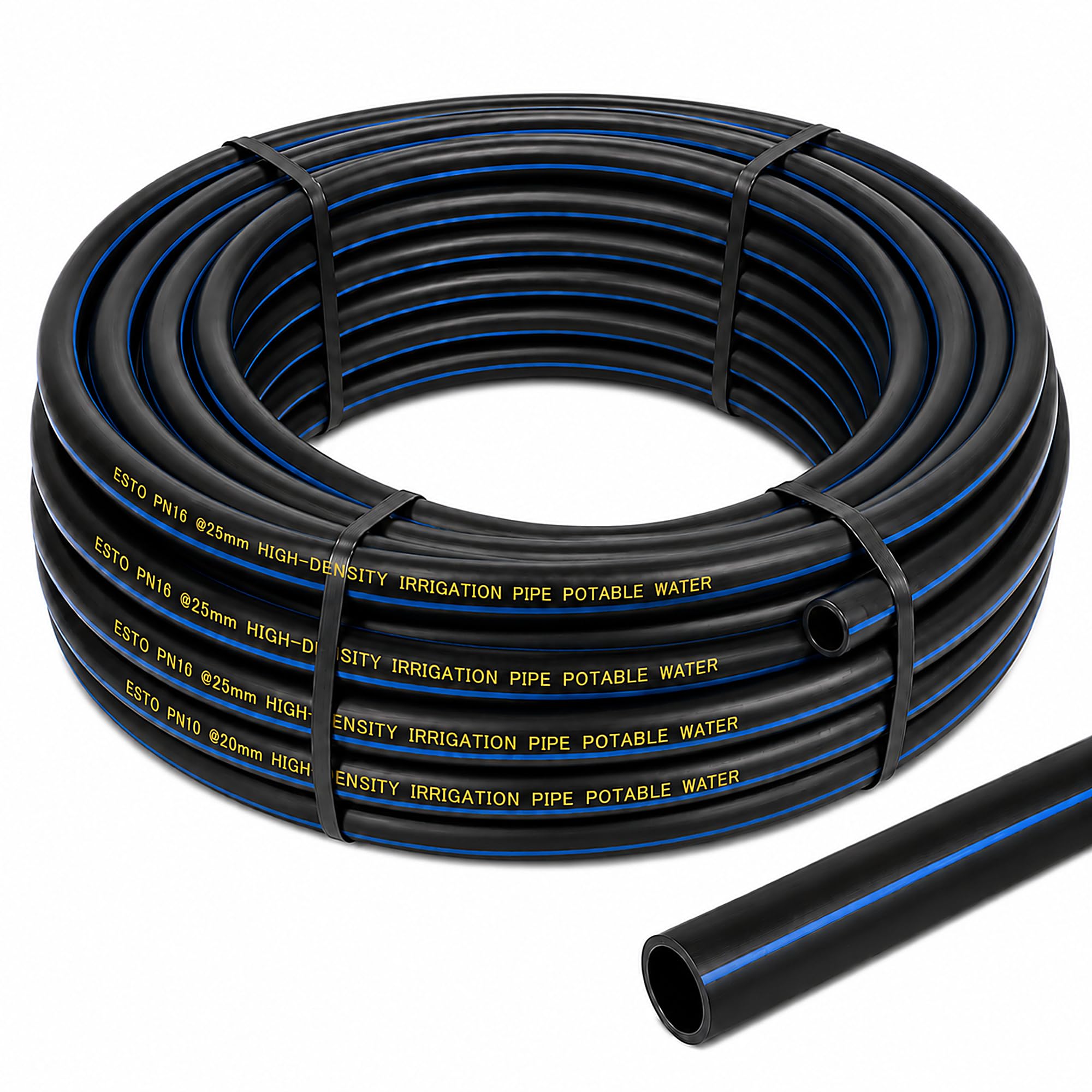 ESTO Tubo de Riego 16 PN 50 o 100 metros ⌀ 20 25 32, Tubo de Agua para Jardín, Tubo de Polietileno de Alta Densidad, Riego de Alta Presión, Huerto, Tubo para Riego (Ø 25mm, 100 metros)