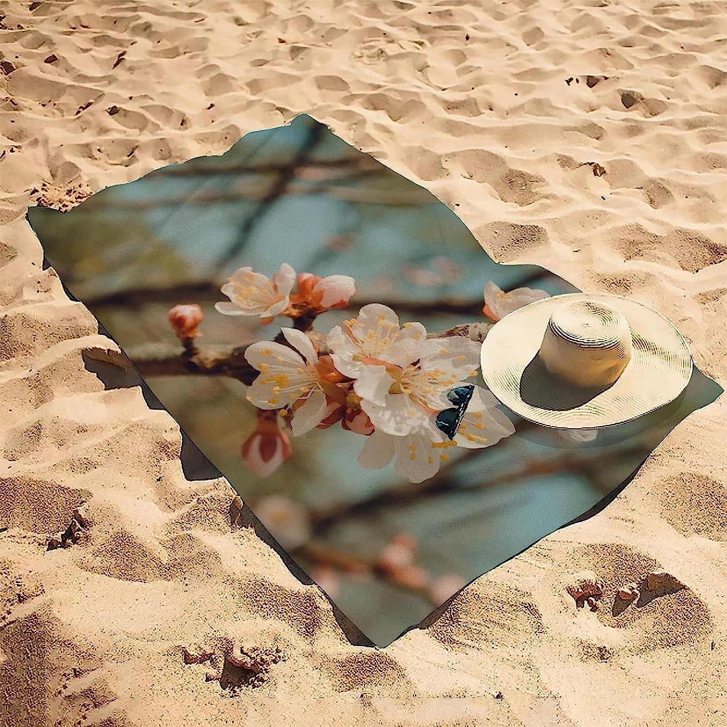 Serviette De Plage 3D Fleur De Pêche, Serviette De Bain XXL 200 X 200 Cm Microfibre À Séchage Rapide, Serviettes De Plage Enfant Femme Homme Drap De Plage pour Natation Picnic -6G4B