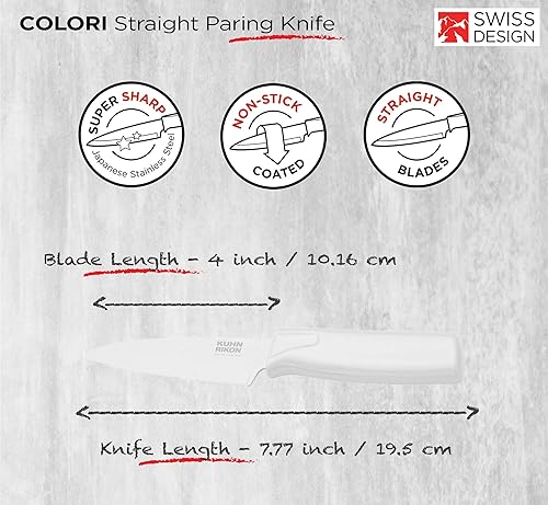 Miniatura 2 de Kuhn Rikon Colori - Cuchillo de pelar recto antiadherente con funda de seguridad, hoja de 4 pulgadas, color blanco